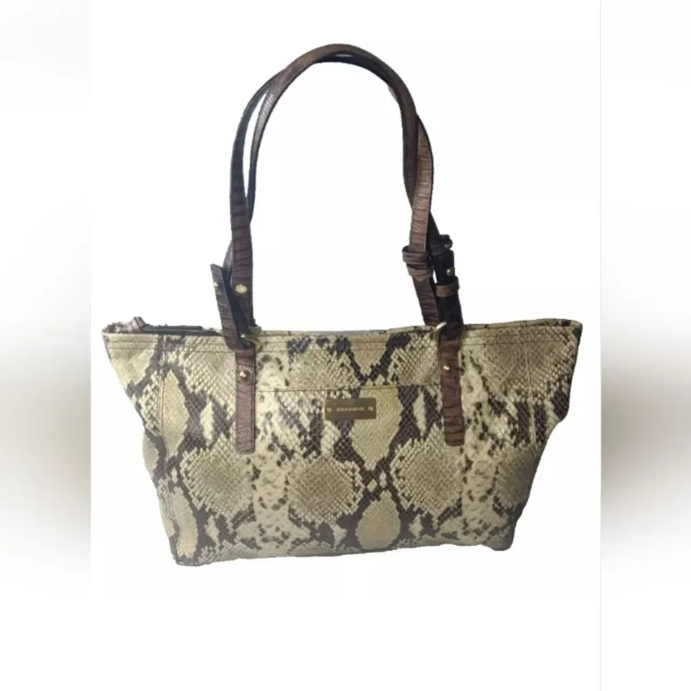 Brahmin Arno Leather Shoulder Tote Python Print Handbag Medium